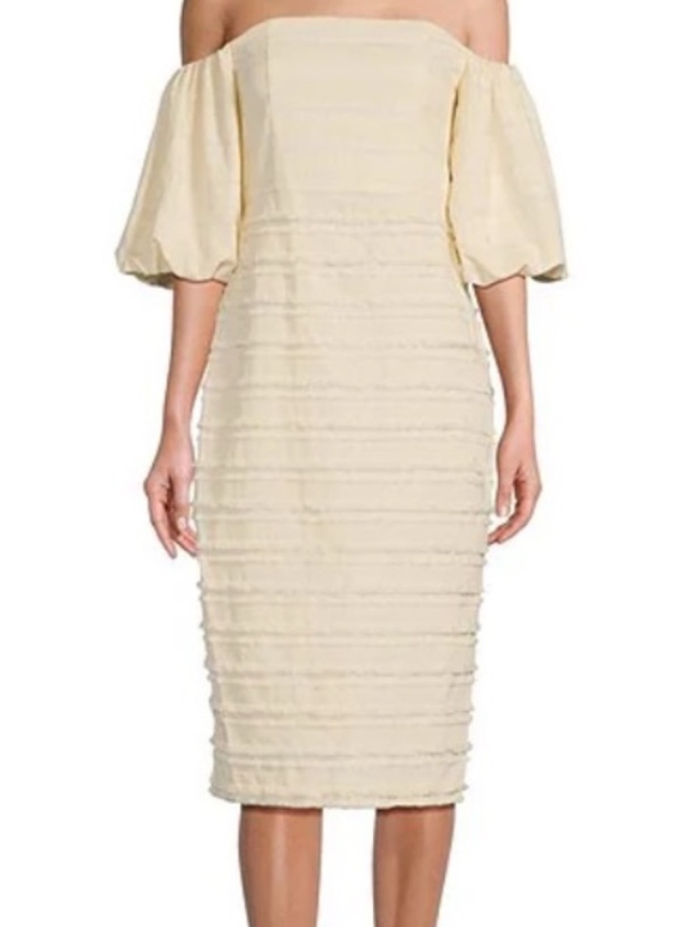 Badgley Mischka Cream Midi Dress with Puff Sleeve              Originally $259